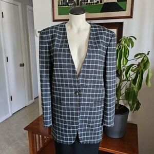 Jones New York Preppy vintage wool plaid classic office one-button blazer Size 6